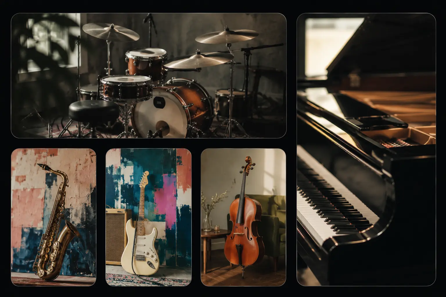 Suno v5.5 richer music arrangements with drums, piano, saxophone, guitar, and cello
