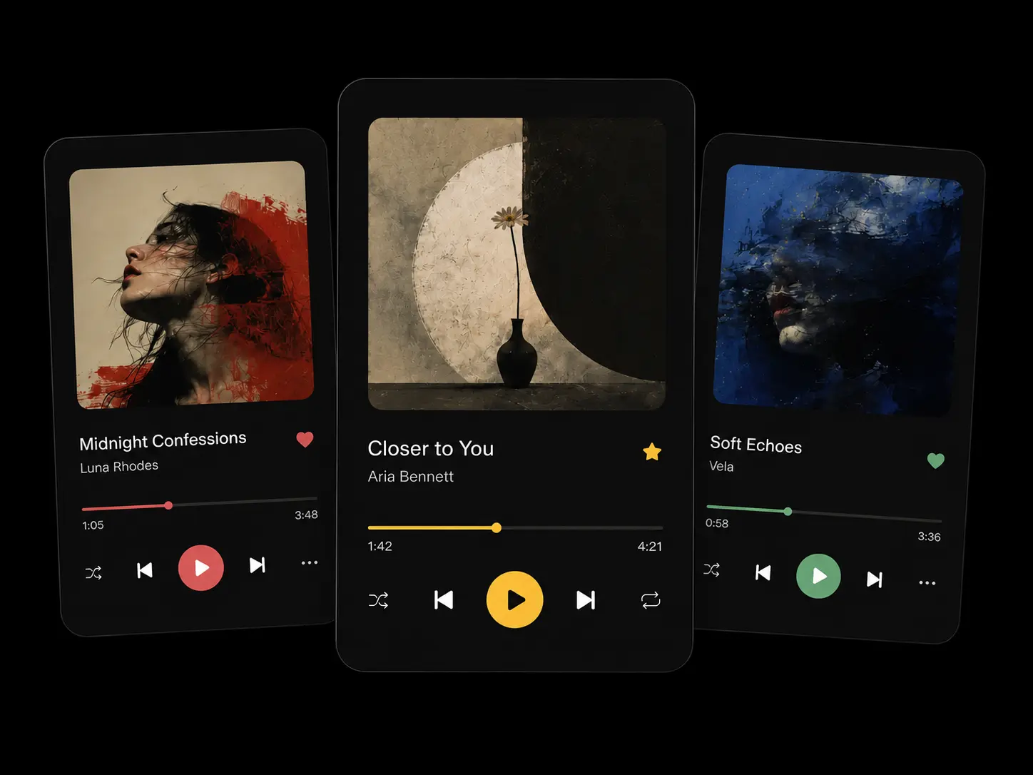 Suno v5.5 expressive vocal generation with artistic album covers and music player interface