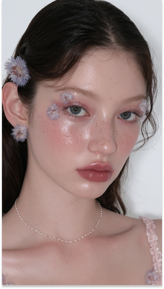 realistic portrait of a young woman with natural makeup