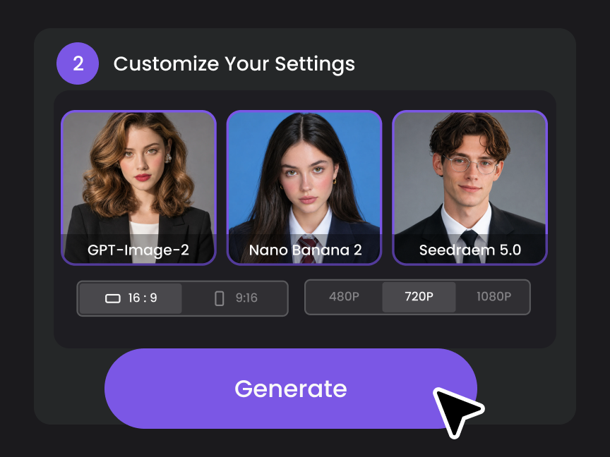 choose an ai model and headshot settings