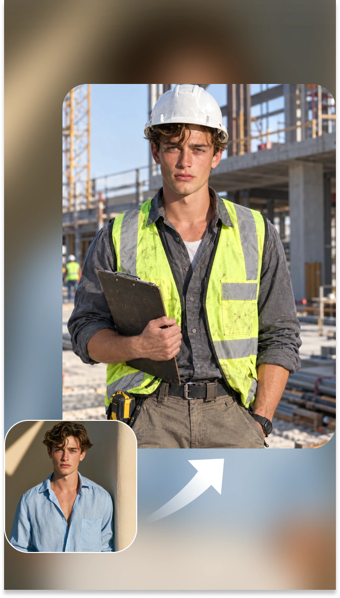 man's photo transformed into a construction worker portrait