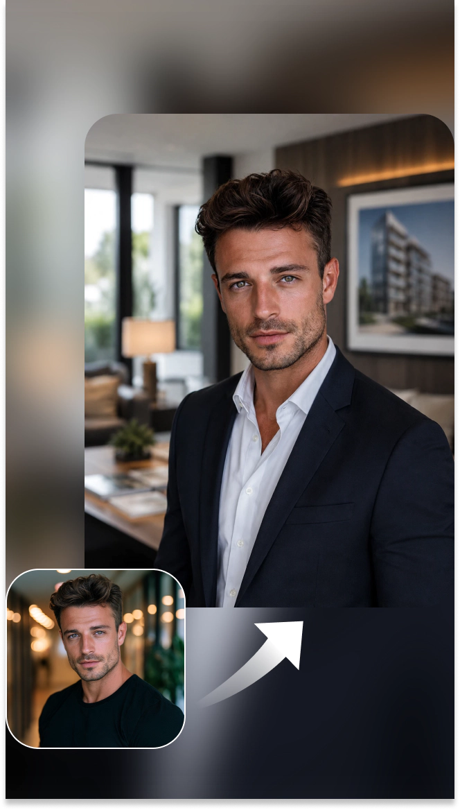 man’s photo transformed into a real estate agent headshot