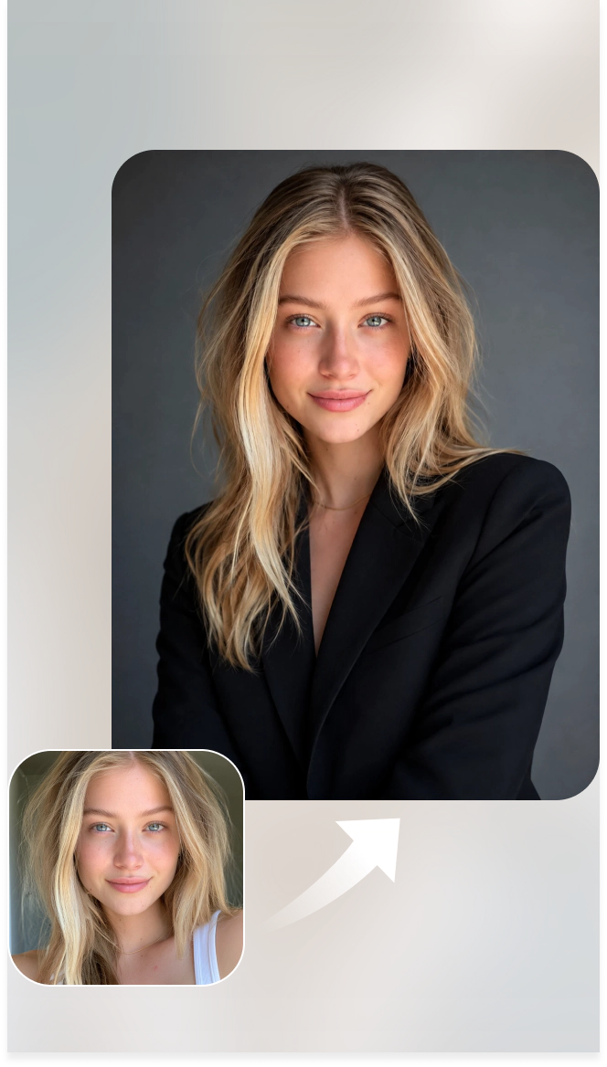woman’s photo transformed into a corporate headshot