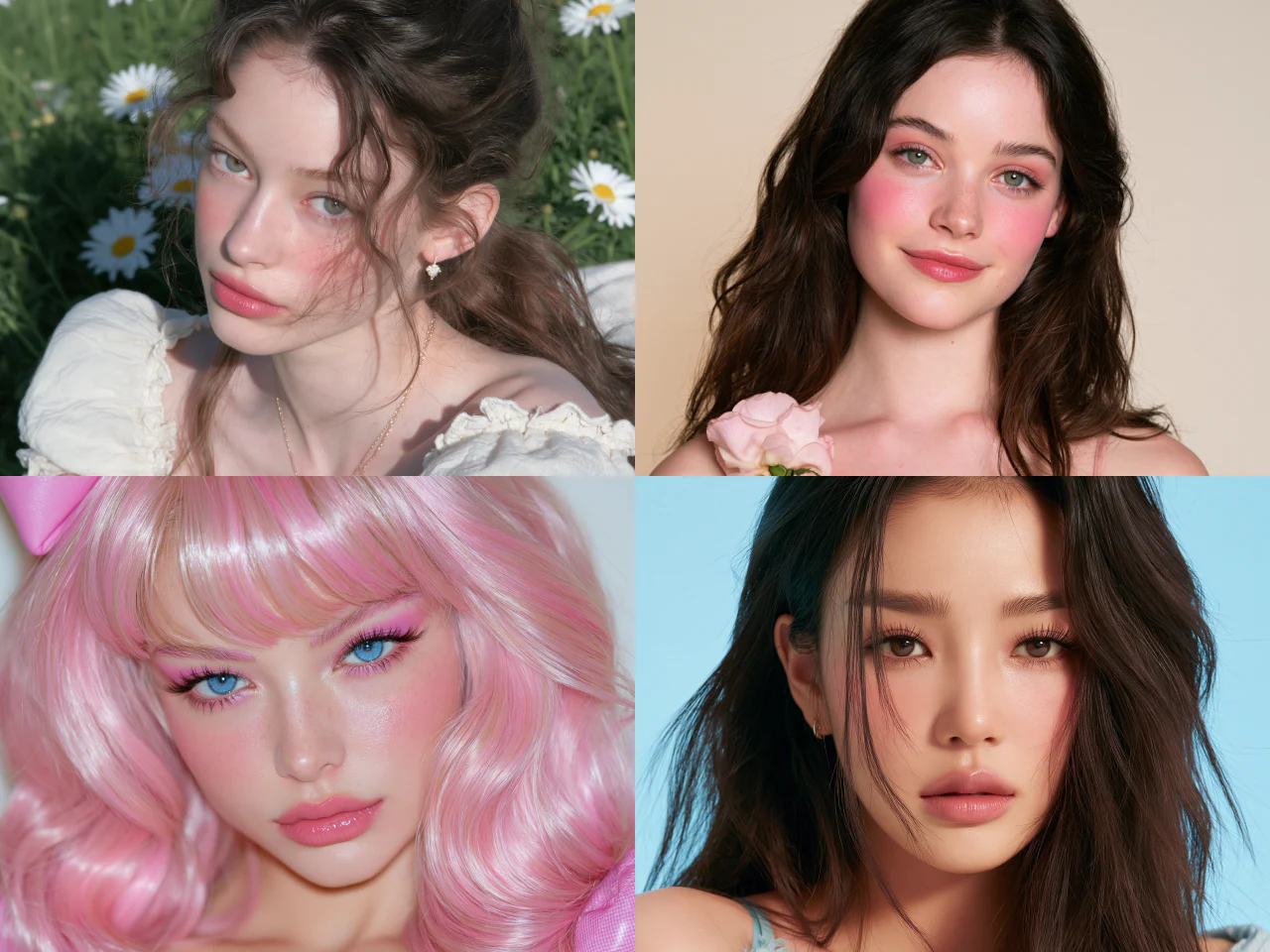 four portraits showing different makeup styles