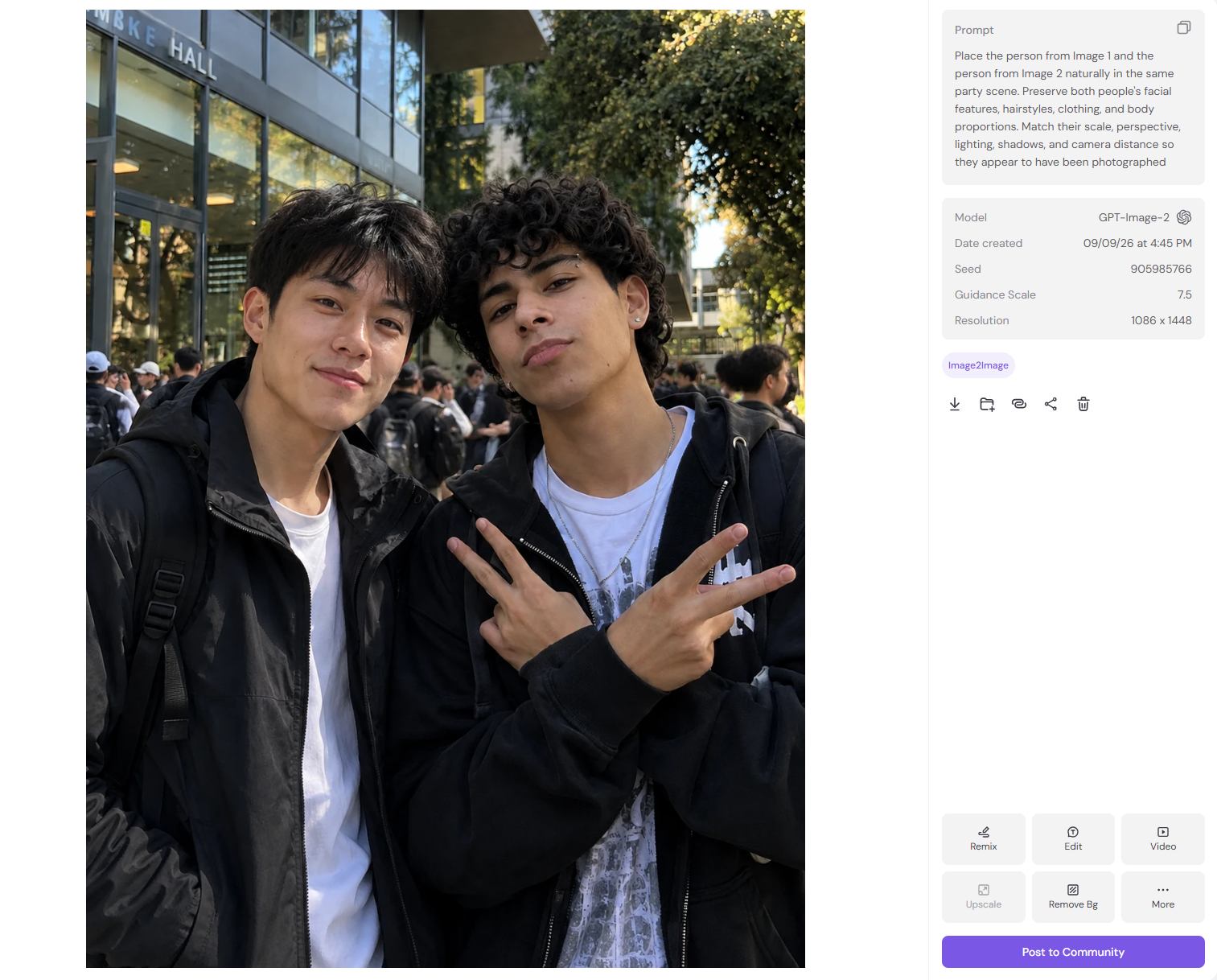 AI image combination showing two young men posing together outdoors
