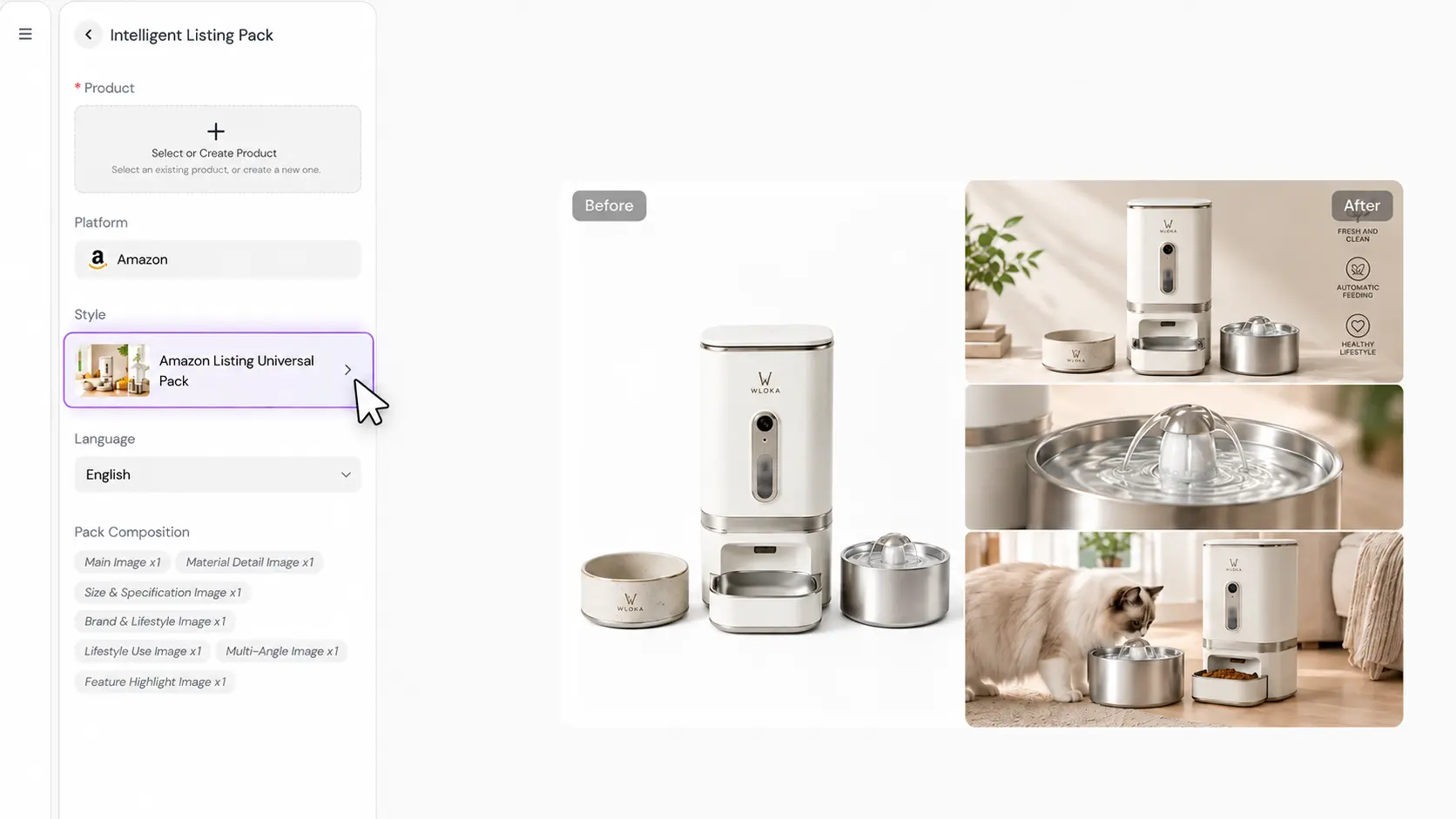 open the amazon listing pack style menu