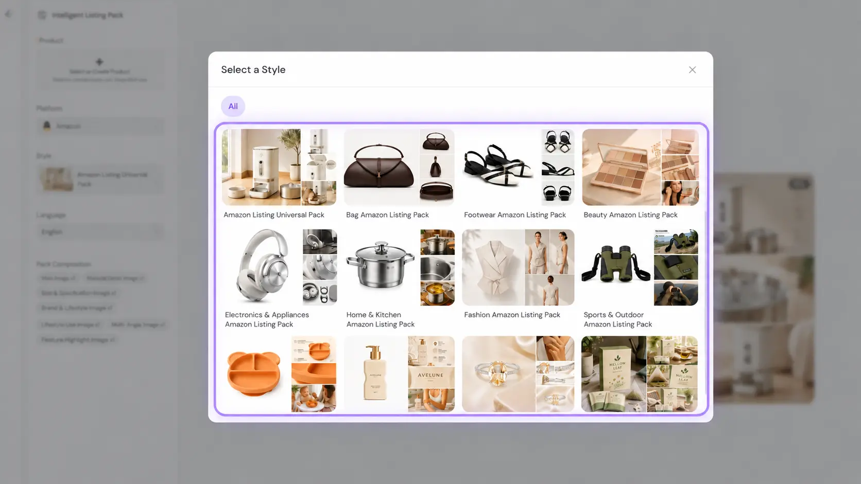 browse amazon listing pack templates