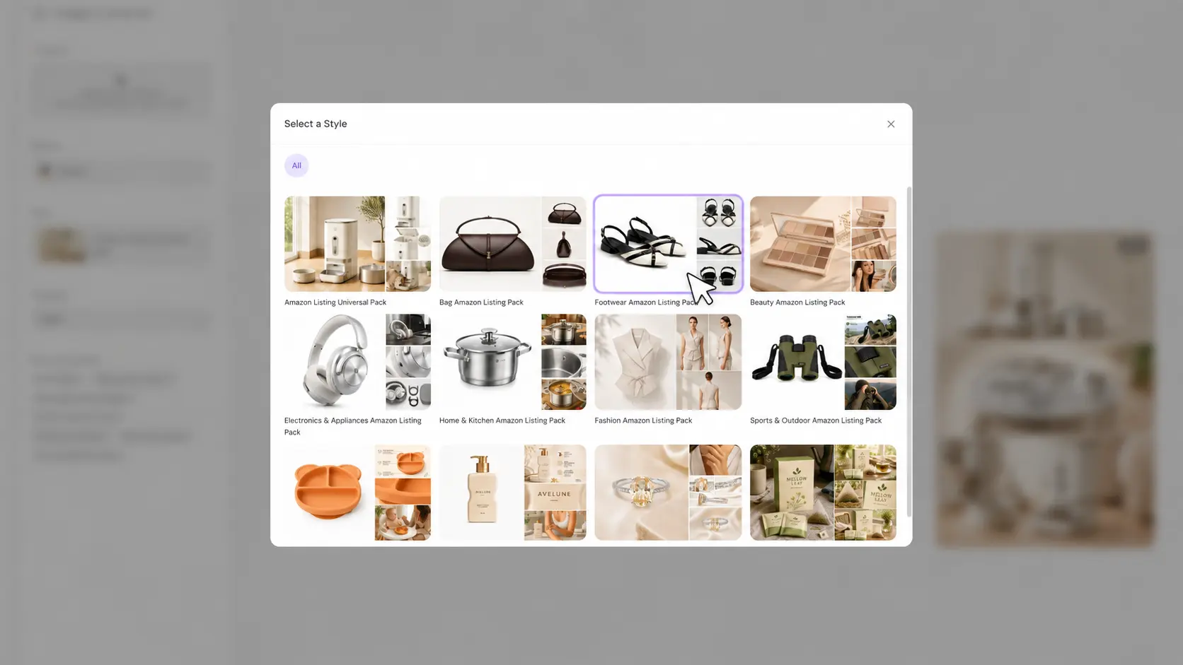 select a footwear listing pack template