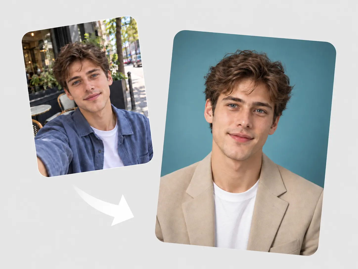 a casual selfie transformed into a professional profile picture