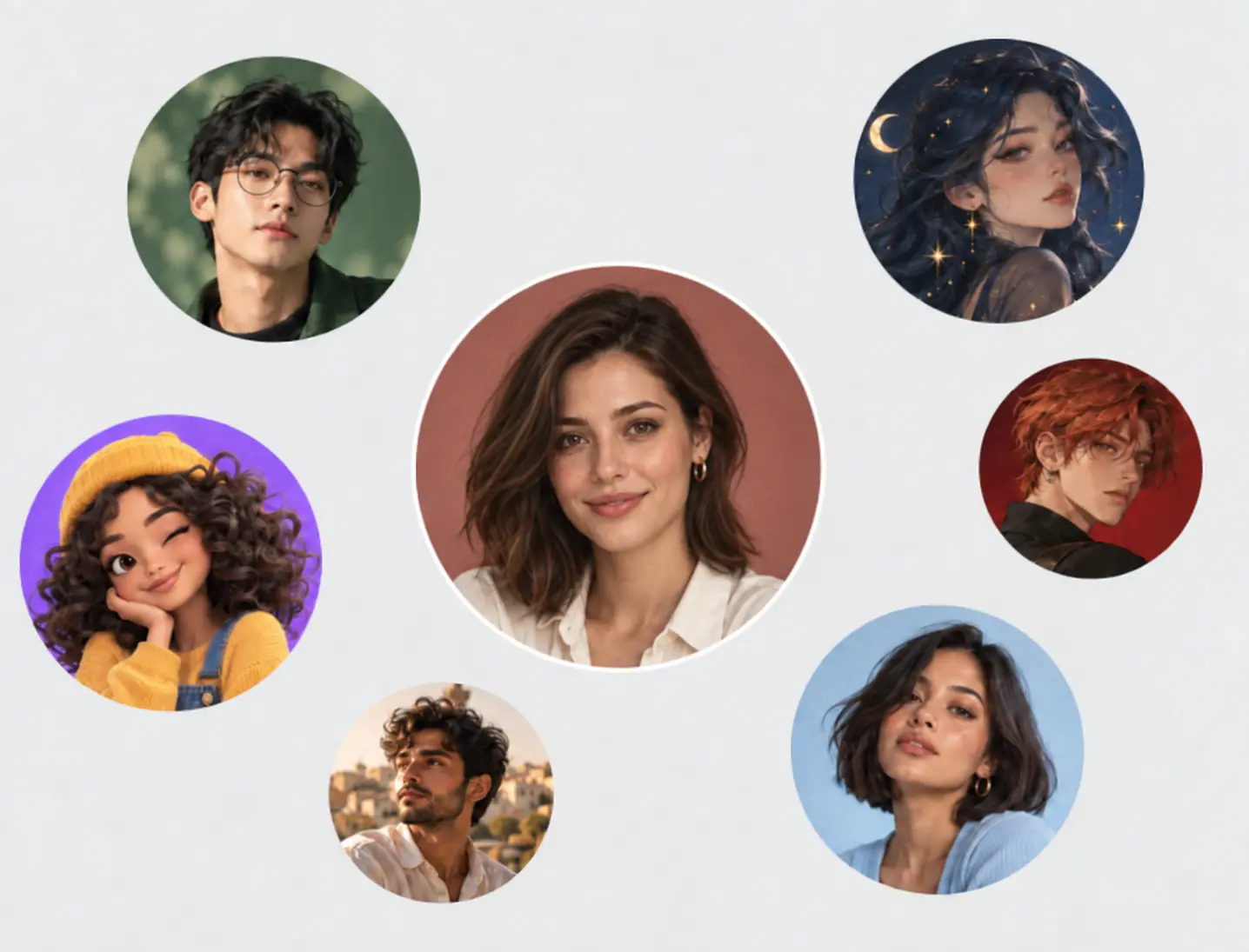 a collection of realistic and illustrated profile avatars
