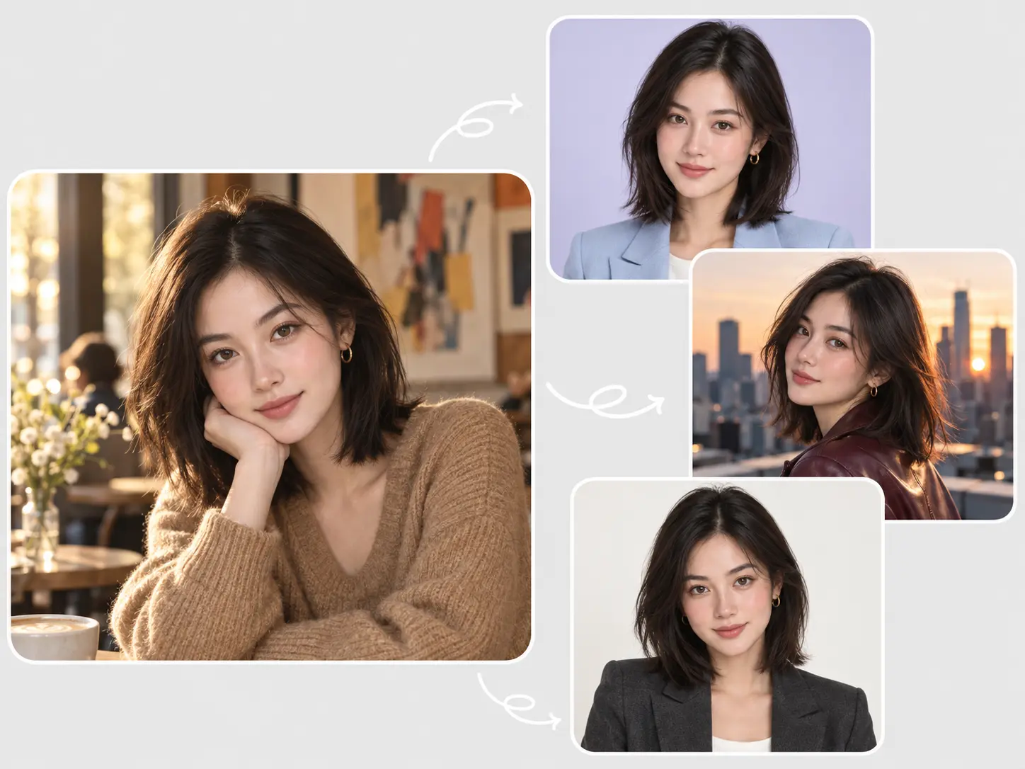 the same woman shown in multiple profile picture styles