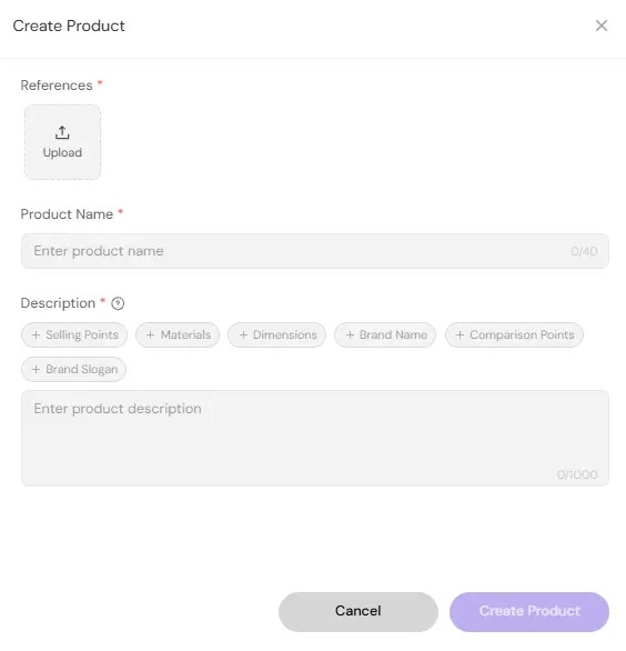 > A screenshot of the PicLumen Create Product form with upload, name, and description fields.