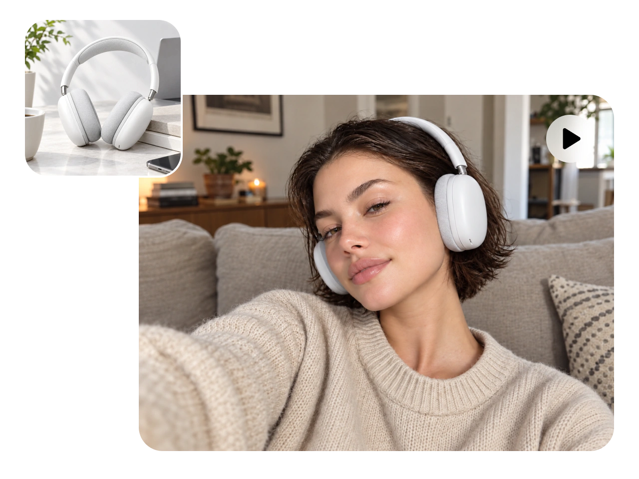 a woman wears headphones in a product video
