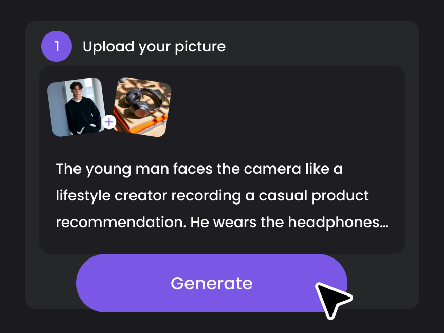 product images and a prompt are added to the ai ugc video generator