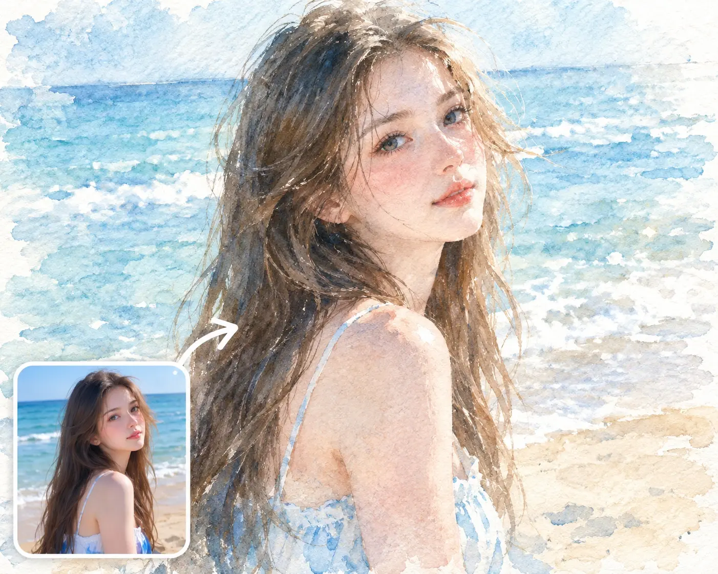 AI 女孩圖片轉水彩畫