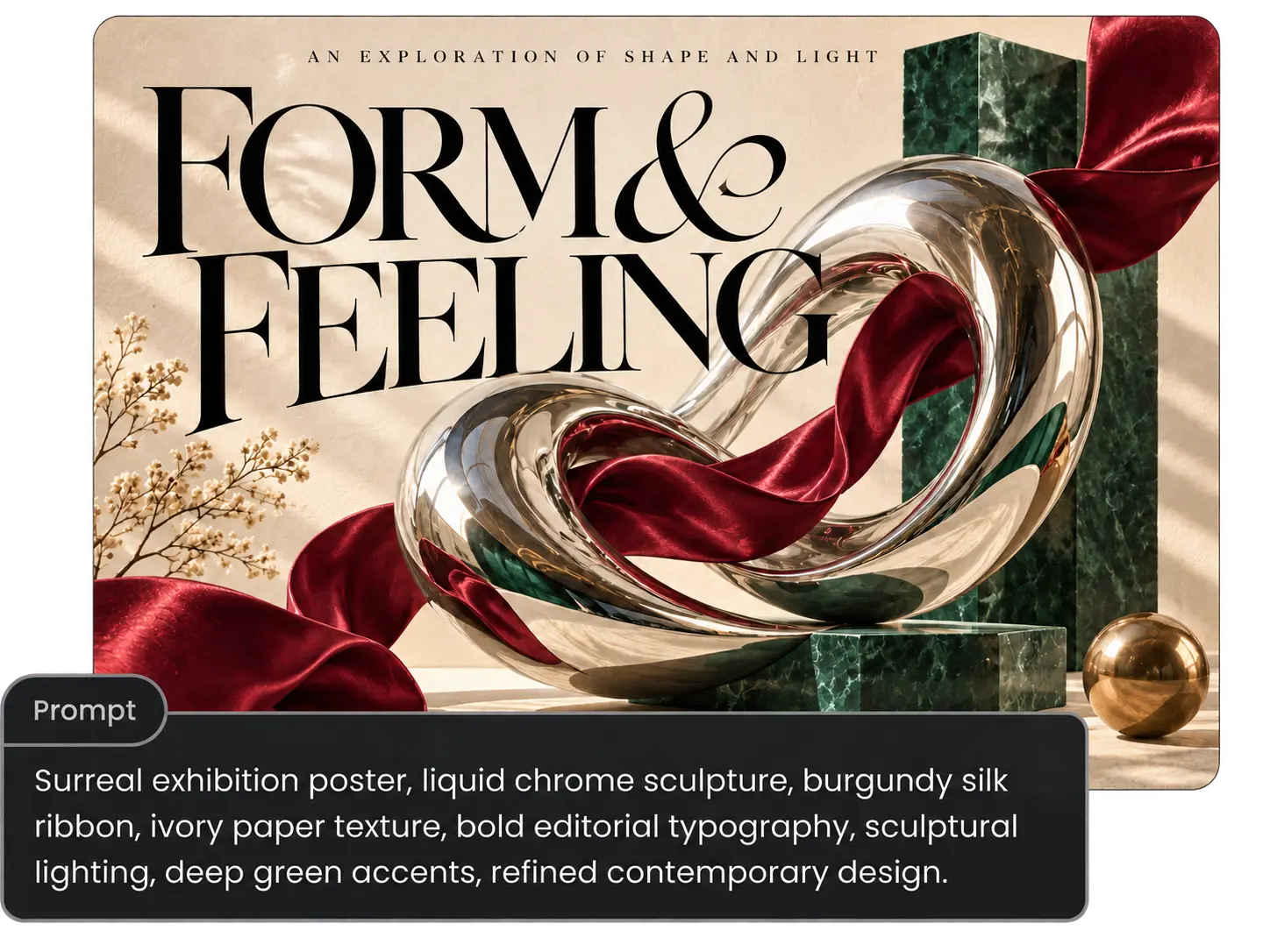 Image-to-prompt example with a surreal design poster