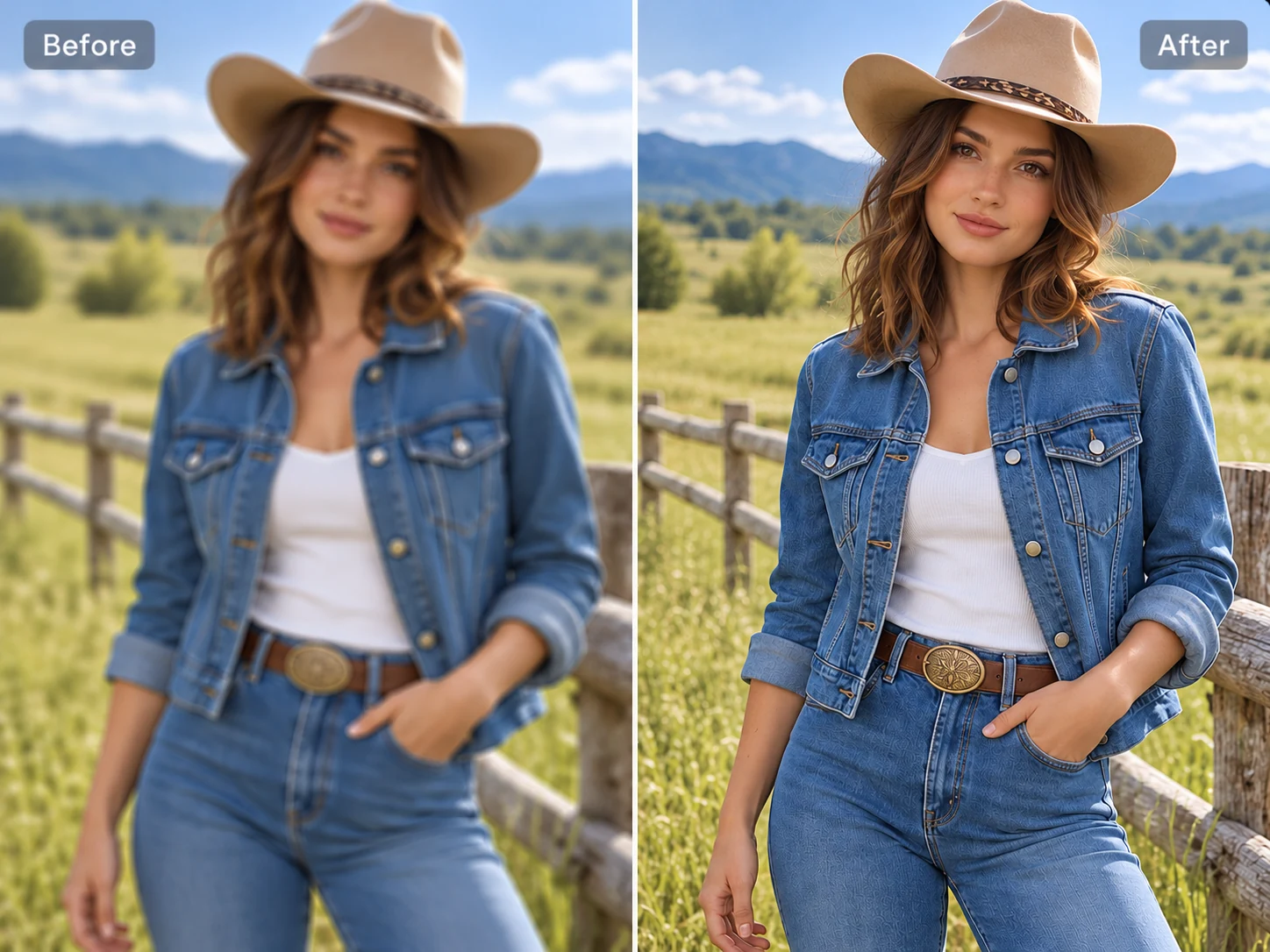 a denim portrait becomes clearer after image unblurring
