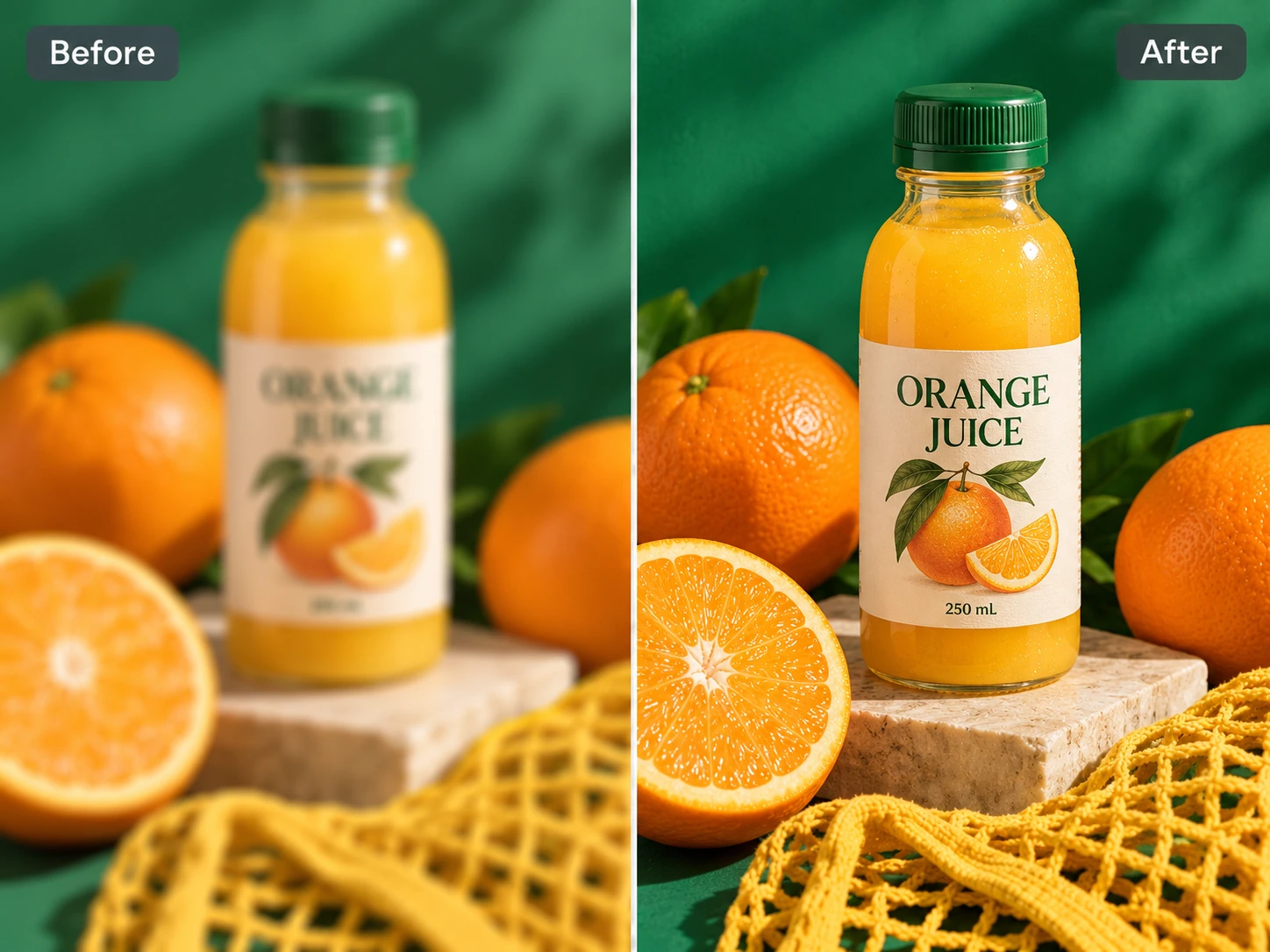 blur removal makes the orange juice label easier to read
