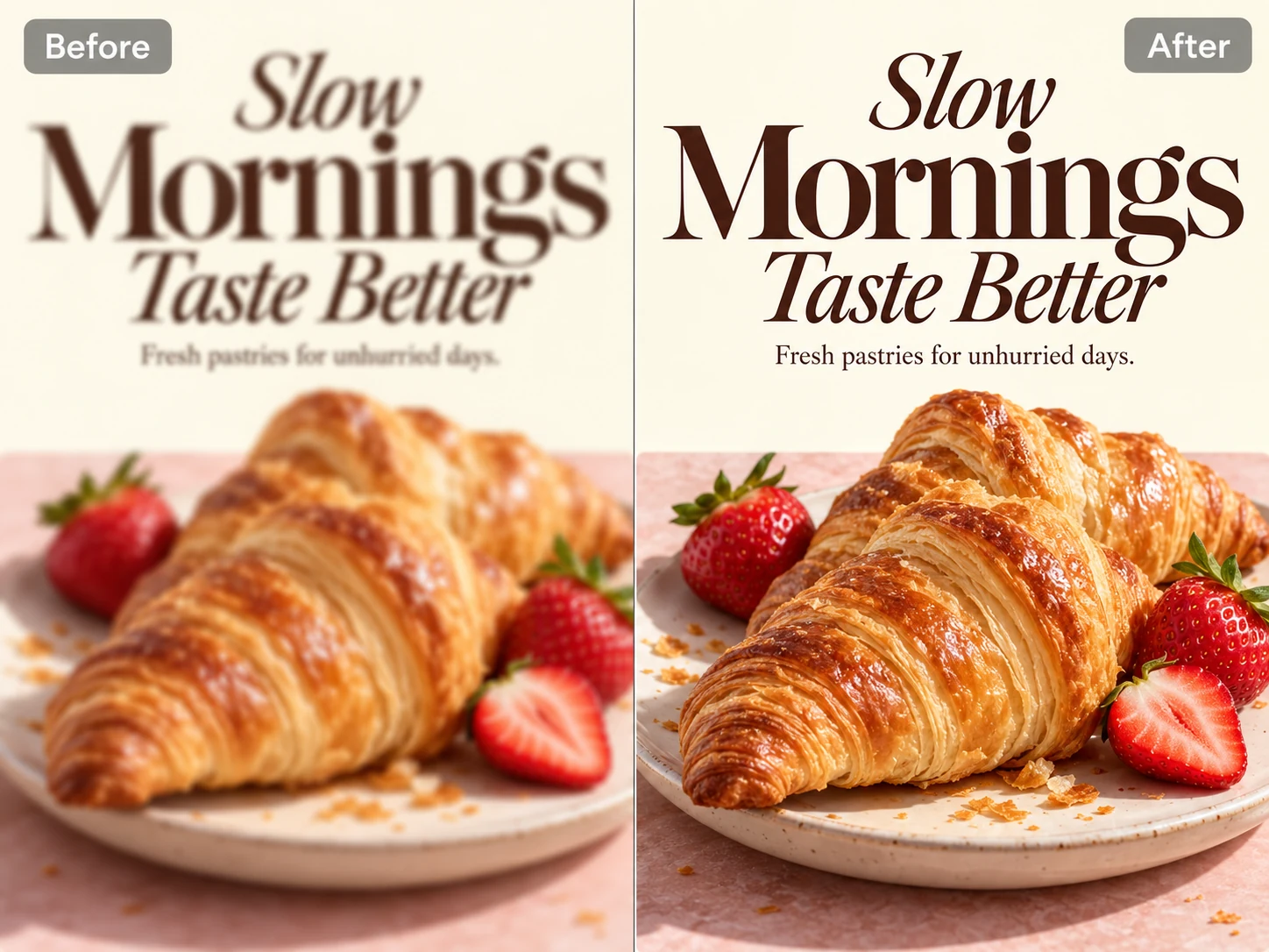 the croissant poster has sharper text and more defined pastry details