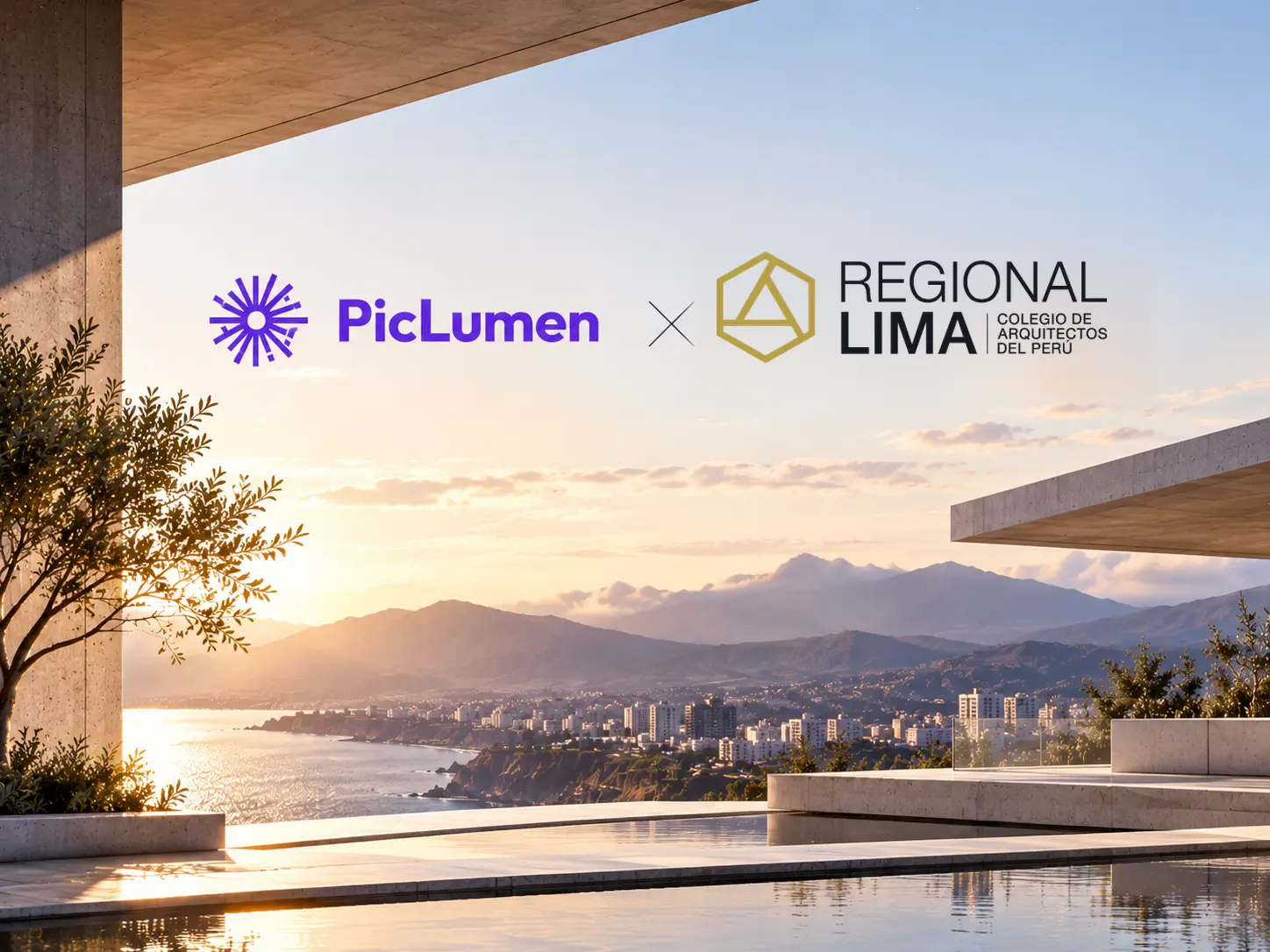 CAP Regional Lima × PicLumen partnership poster featuring official logos and modern architectural visualization